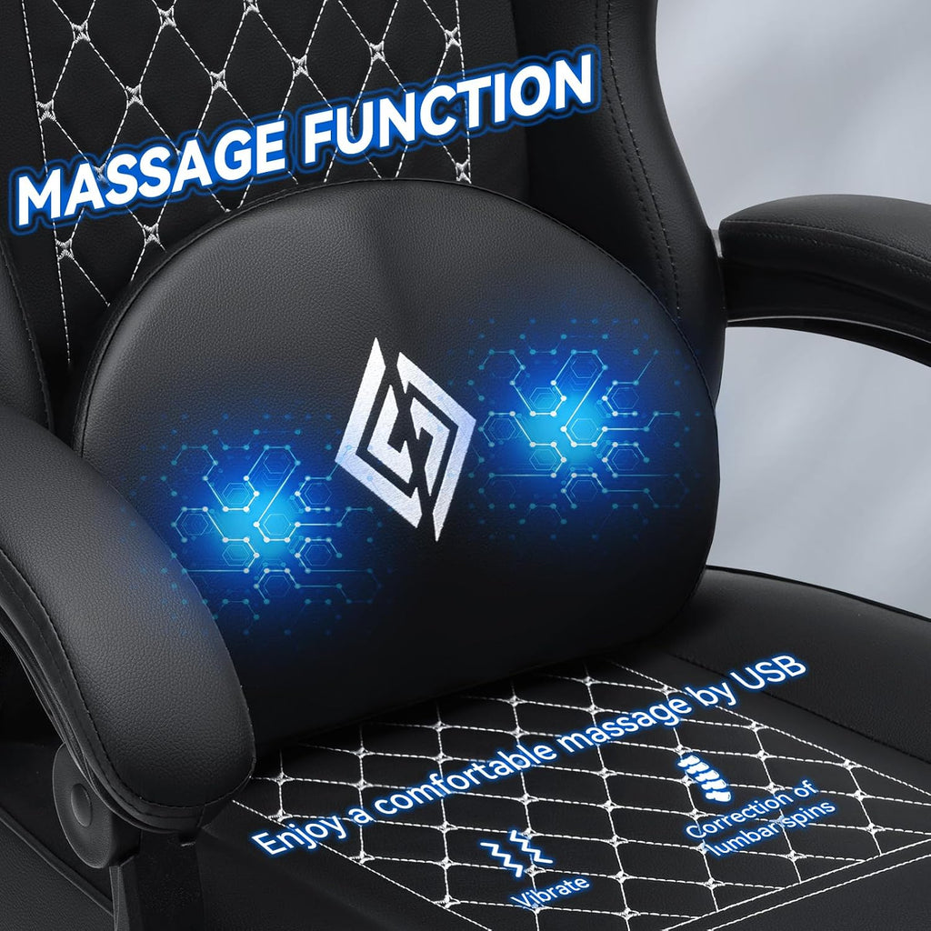 HOFFREE Gaming Chair with Speakers Massage Computer Gaming Chairs for Adults Reclining Bluetooth Game Chairs with Pocket Spring Cushion Video Game Chair with Footrest Computer Office Desk Chair Black