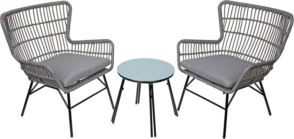Alpine Corporation Patio Furniture 3 Pieces Outdoor Resin Wicker Conversation with Cushions Bistro Set for Patio & Deck, Gray