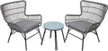 Alpine Corporation Patio Furniture 3 Pieces Outdoor Resin Wicker Conversation with Cushions Bistro Set for Patio & Deck, Gray