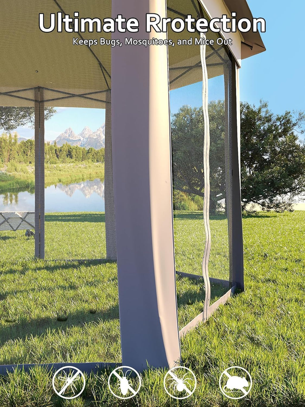 13x13FT Pop Up Gazebo Screen Tent,Hexagonal Instant Gazebo Tent with Mosquito Netting Outdoor Canopy,6 Sided Sun Shelter with Mesh Netting,Pavilion Tents for Lawn, Garden, Backyard & Patio Furniture