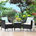 Tangkula Patio Furniture Set 3 Piece, Outdoor Wicker Rattan Conversation Set with Coffee Table, Chairs & Thick Cushions, Suitable for Patio Garden Lawn Backyard Pool (Off-White)