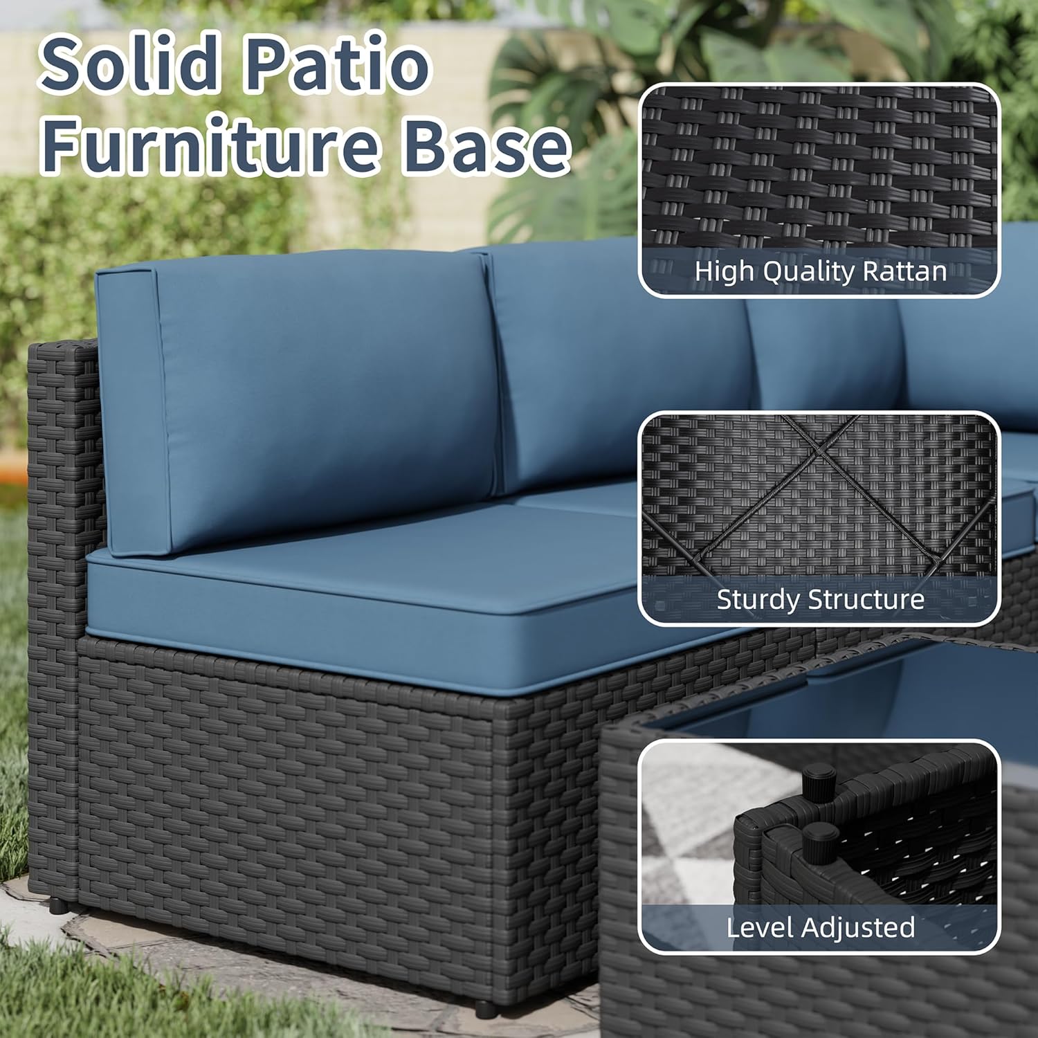SUNLEI 5pcs Patio Furniture Sets Conversation Set, Low Back All-Weather Rattan Sectional Sofa with Tea Table&Washable Couch Cushions, Outdoor Furniture Set