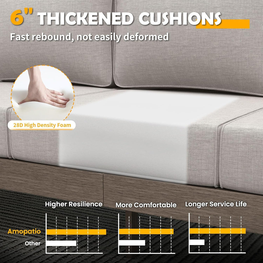 Amopatio Aluminum Patio Furniture Set, 6 Pieces Modern Metal Outdoor Furniture, Faux Wood Grain Finish Frame Patio Sofa Sets with 6' Cushion for Backyard, Beige