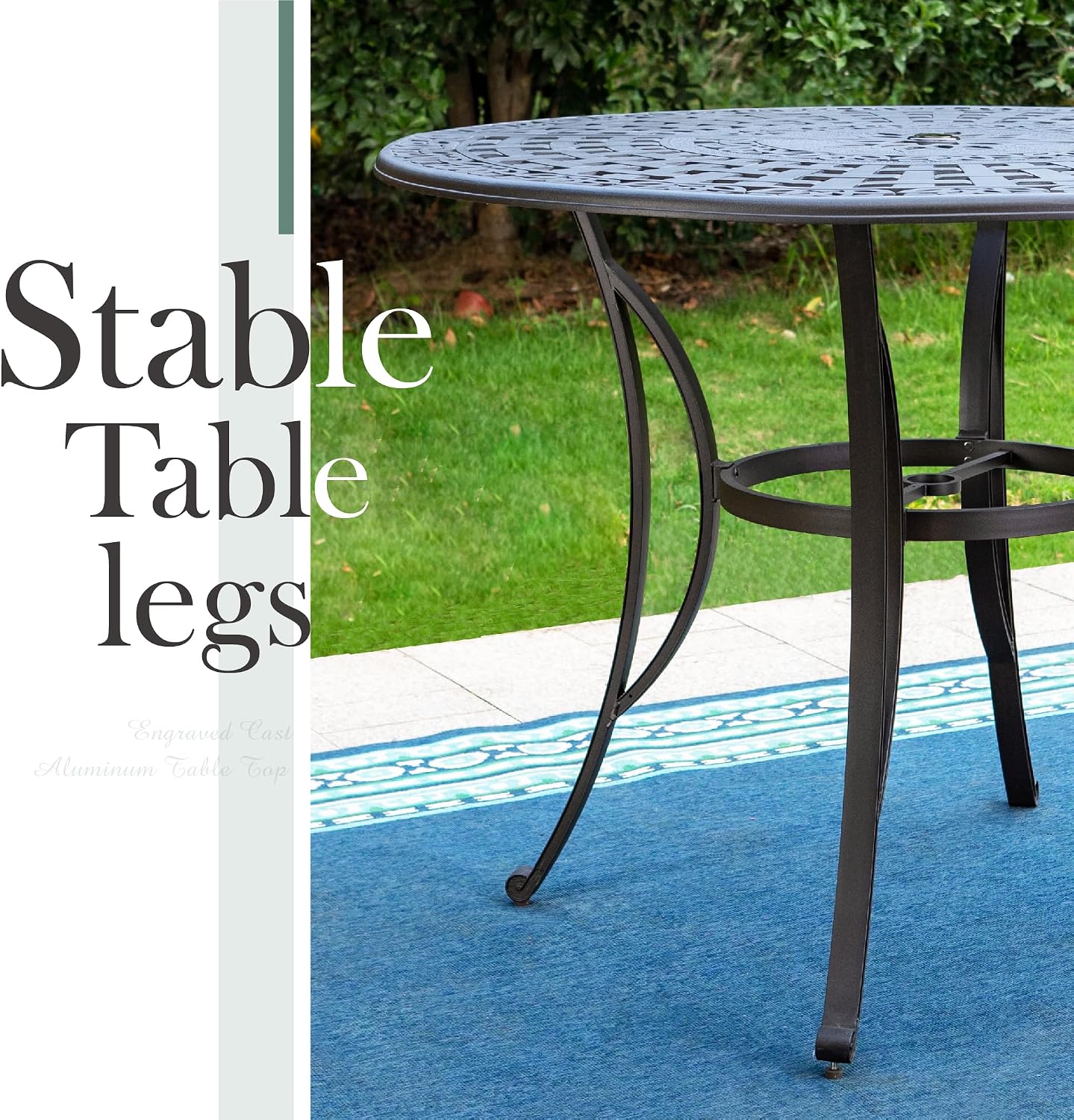 PHI VILLA Cast Aluminum Round High Bar Dining Tables for 6 Person, 54' Dia Engraved Cast-Top Aluminum Table with 2.1' Umbrella Hole, Patio Bar Height Table for Lawn Garden