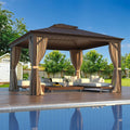 MELLCOM 12' x 12' Hardtop Gazebo, Galvanized Steel Double Roof Outdoor Gazebos, Aluminum Frame Metal Gazebo with Netting and Curtains for Patio, Lawn & Garden
