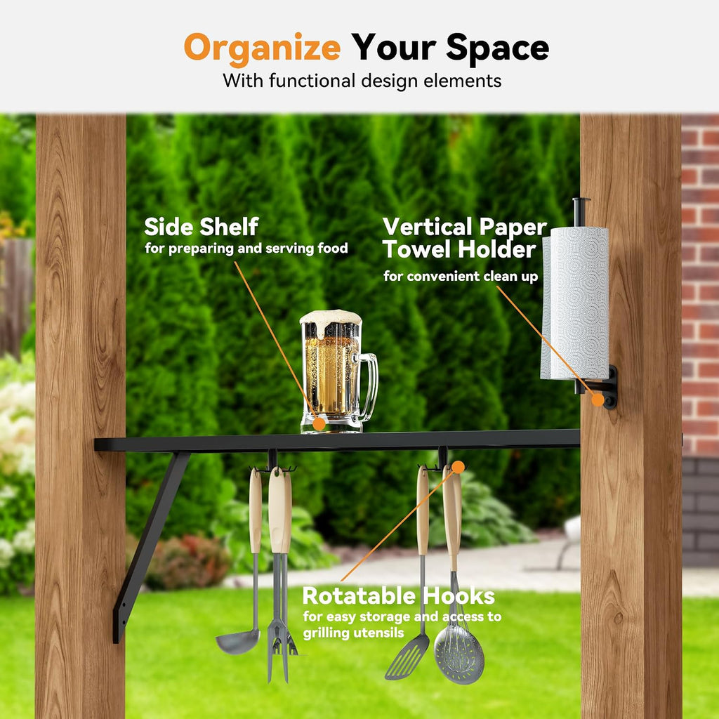 Modern Shade Woodberry Grill Gazebo 6' X 12', Cedar Wood Gazebo with Dual bar Tops & Shelves, Patio Bar with Galvanized Steel Roof, Outdoor Pavilion with USB and USB-C Charging Ports for Backyard