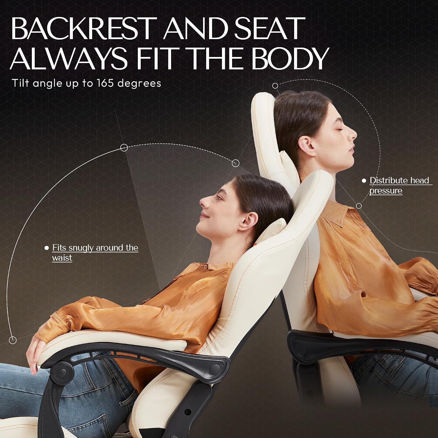 Dowinx Big & Tall Vintage Gaming Chair for Adults, 400 lb Capacity Heavy Duty Ergonomic Computer Chair with Massage Lumbar, Footrest & Easy Side Recline, Ivory