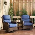 HILLGA Luxury Outdoor Swivel Rocker Patio Chairs of 2 with 6 Inch Thick Cushions and Side Table, Swivel Outdoor Chairs 3PCS High Back Wicker Patio Furniture Set for Porch, Balcony, Deck in Blue