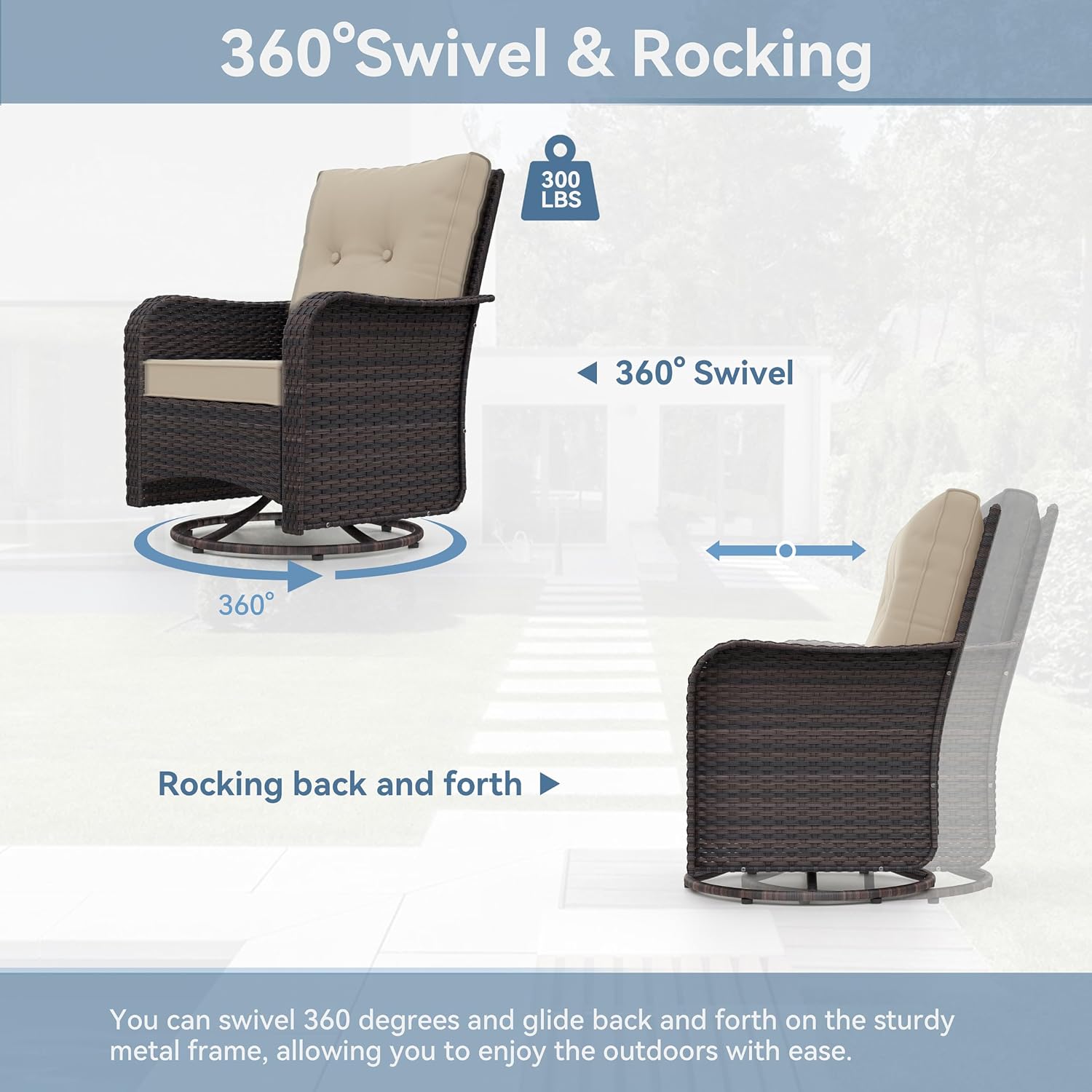 Kurapika 9 Pieces Patio Furniture Set, Rattan Wicker Sofa Set, Outdoor Conversation Sets w/Swivel Rocking Chairs Patio Sectional Sofa w/4 Inch Cushion, Sand