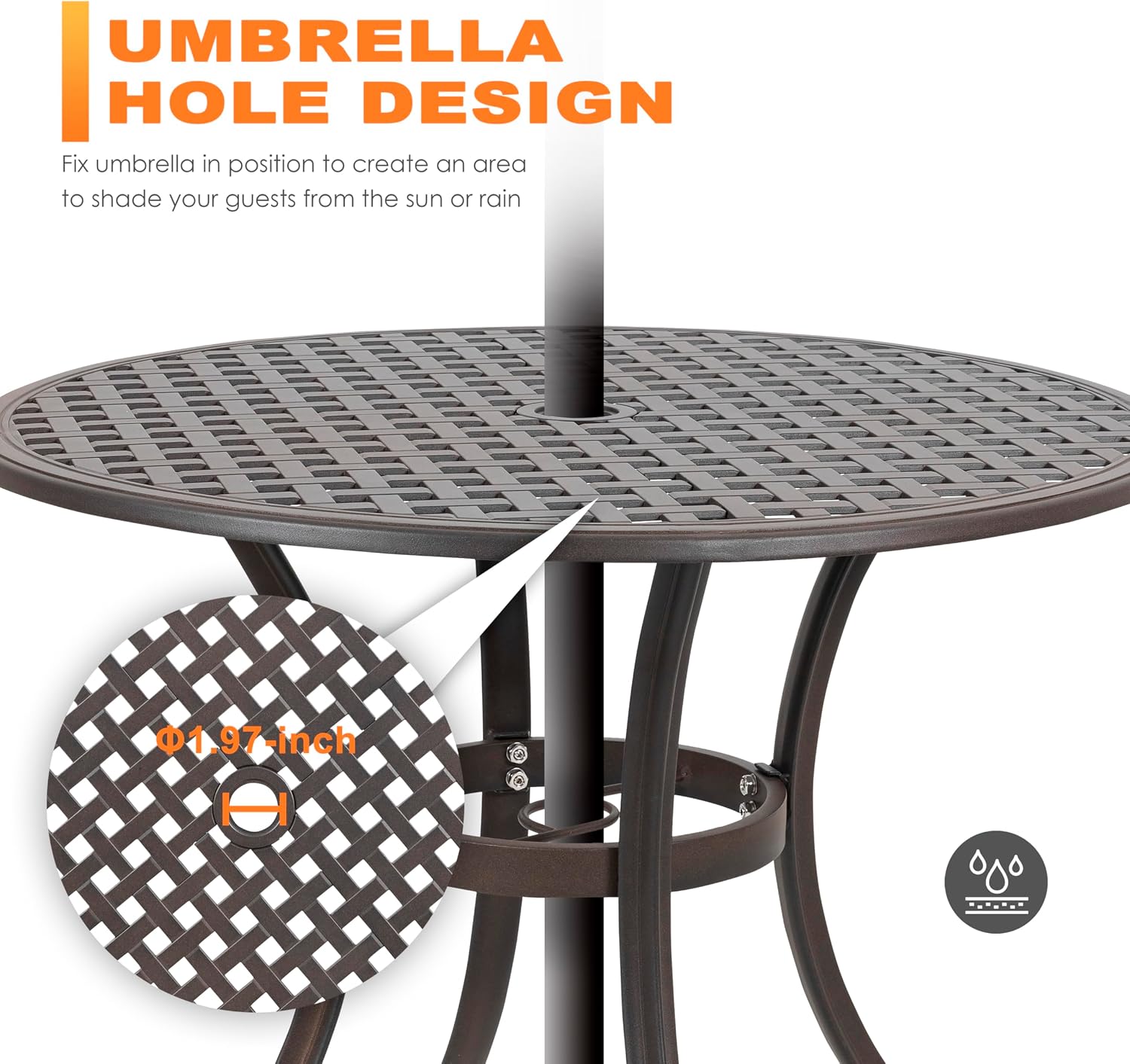 NUU GARDEN 5 Piece Outdoor Patio Dining Set, All-Weather Round Cast Aluminum Dining Table with 1.97'' Umbrella Hole and Outdoor Patio Dining Chairs for Patio, Garden, Backyard, Balcony, Bronze