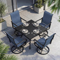 NUU GARDEN 5-Piece Breathable Textilene Outdoor Dining Set, Slatted Outdoor Table and Chairs with Swivel Base, All Weather Patio Furniture Set with Umbrella Hole for Backyard, Garden, Blue