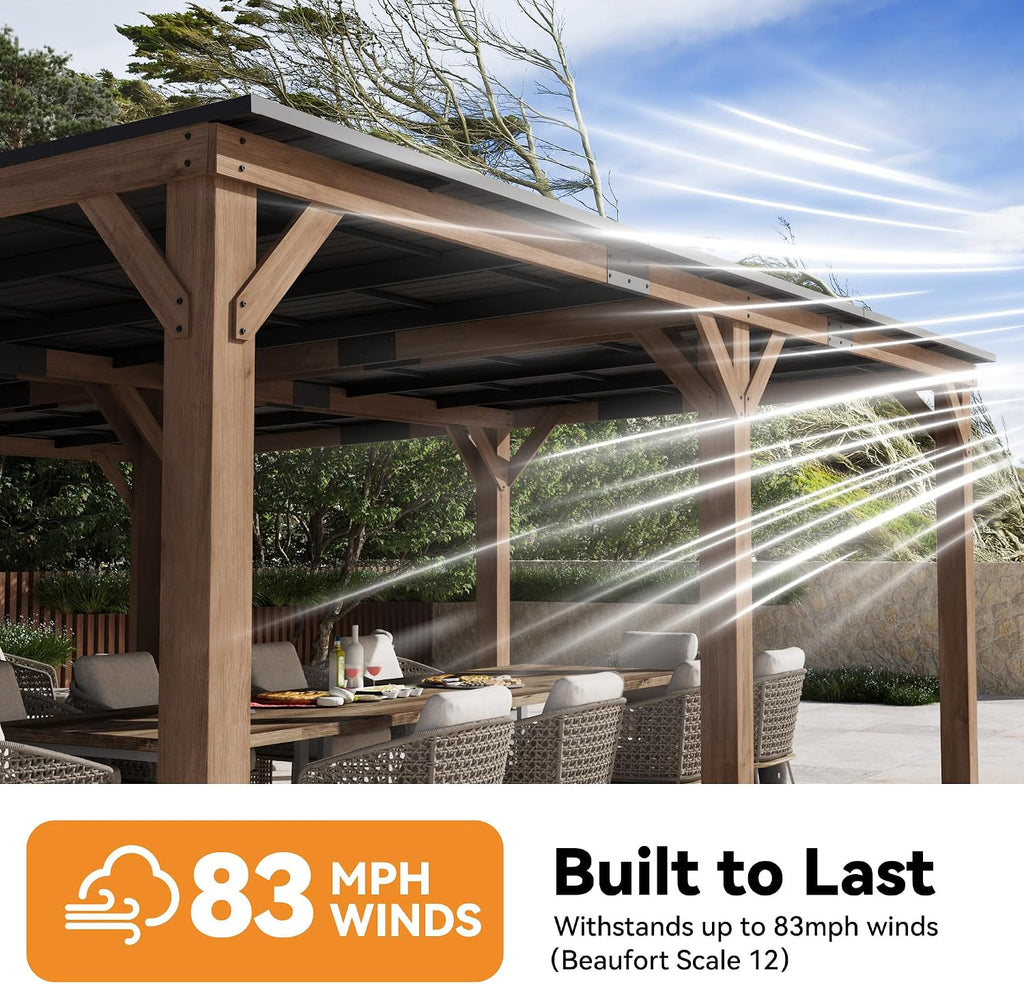 Modern Shade Supreme Cedar Wood Gazebo 20' x 20' with Hardtop Slope Roof, Wood Outdoor Carport Garage with Durable and Rot-Resistant, Supports Snow Loads and High Wind Speeds, Ideal for Backyard