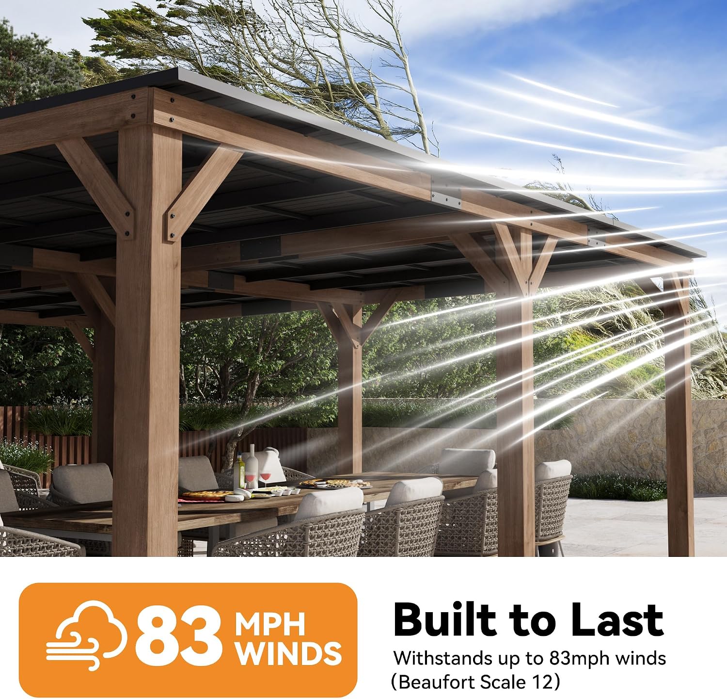 Modern Shade Supreme Cedar Wood Gazebo 20' x 20' with Hardtop Slope Roof, Wood Outdoor Carport Garage with Durable and Rot-Resistant, Supports Snow Loads and High Wind Speeds, Ideal for Backyard