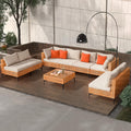 9 Piece Outdoor Patio Furniture Set Modular Outdoor Furniture Set Wicker Outdoor Sectional Sofa with Table Patio Set for Balcony Porch Deck Yard (Salmon&Orange Wicker, Sand Cushion)