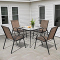 NUU GARDEN 5 Piece Outdoor Patio Dining Set, 32 Inch Square Tempered Glass Table with Umbrella Hole and 4 Textilene Chairs, Patio Furniture for Backyard Garden, Brown and Black