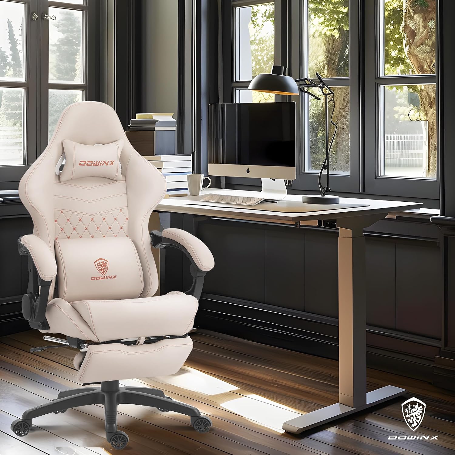 Dowinx Gaming Chair Big and Tall with Dual Extended Footrest & Massage, Ergonomic Reclining Computer Chair for Adults, Racing-Style Gamer Chair 400lbs Capacity, Heavy Duty Office PC Chair (White)