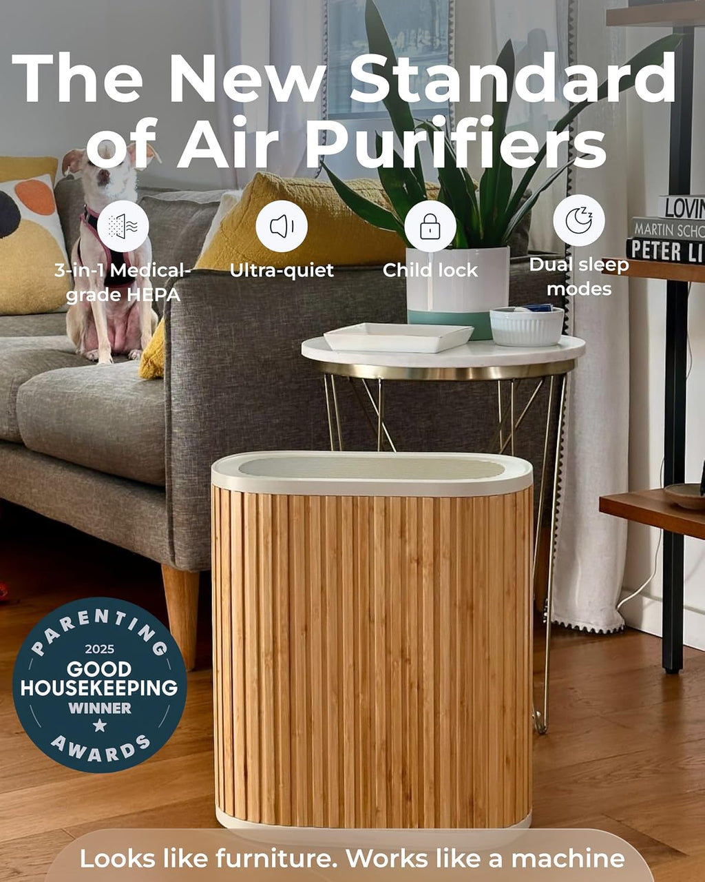 Windmill Air Purifier Max for Home - 3-In-1 Filtration for Dust, Smoke, & More - True HEPA Filter, Activated Carbon, & Pre-Filter - Ultra-Quiet - App Compatible - Covers Up To 1950 sq ft – Bamboo