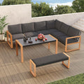 Grand patio Aluminum Patio Furniture Set, L Shaped Outdoor Sectional Sofa with Dining Table and Bench, Modern Outdoor Conversation Couch with Chaise, Faux Wood Grain Finish