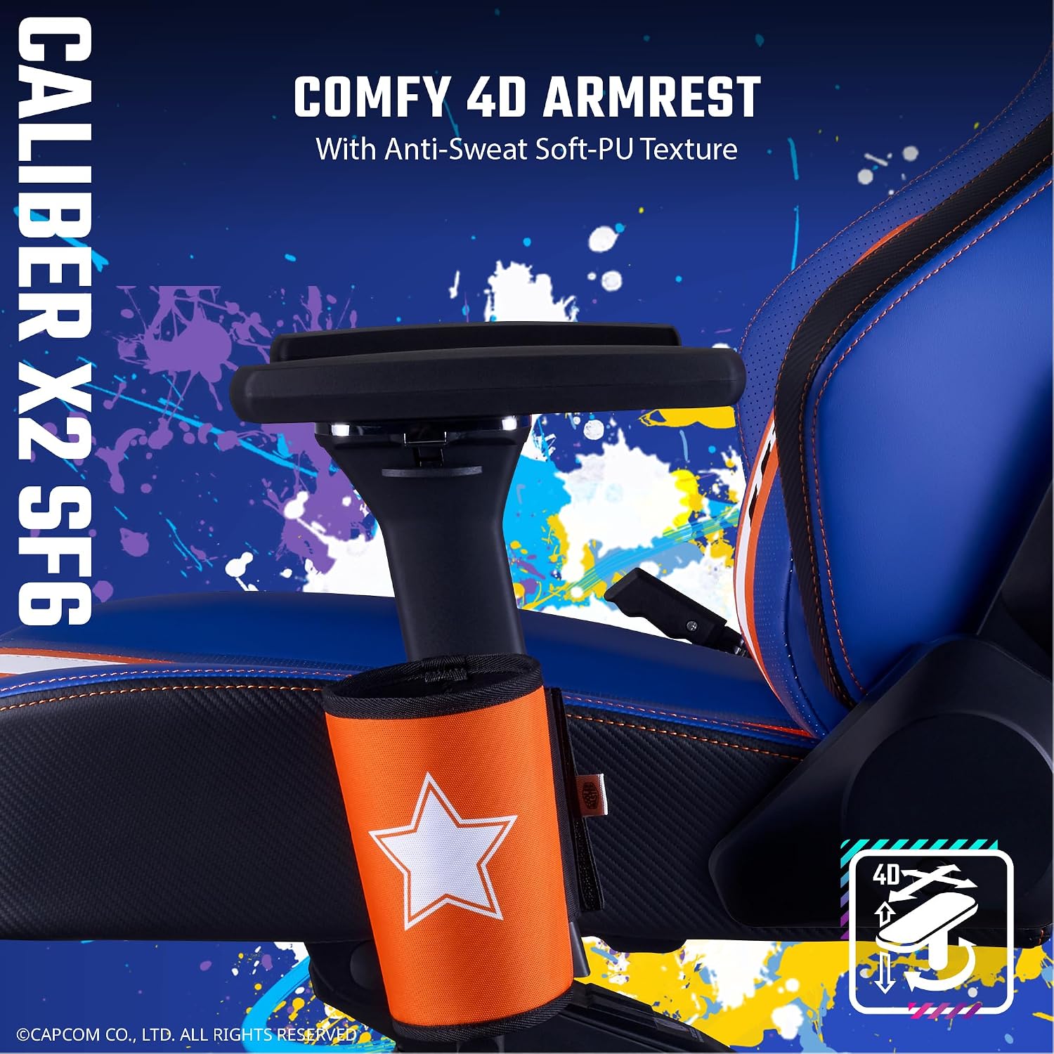 Cooler Master Caliber X2 Street Fighter 6 Luke Edition Ergonomic Gaming Chair, 360° Swivel, 180 Reclining, Lumbar Support, High Density Foam Cushions, Adjustable Gas Lift for PC Game | Office