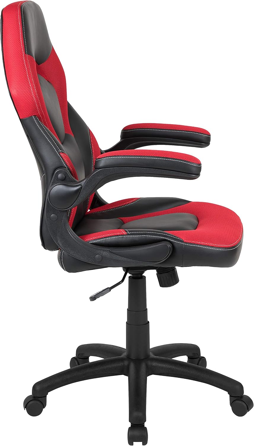 Flash Furniture X10 High-Back LeatherSoft Racing Style Gaming Chair with Flip-Up Arms, Ergonomic Padded Swivel Computer Chair, Red/Black