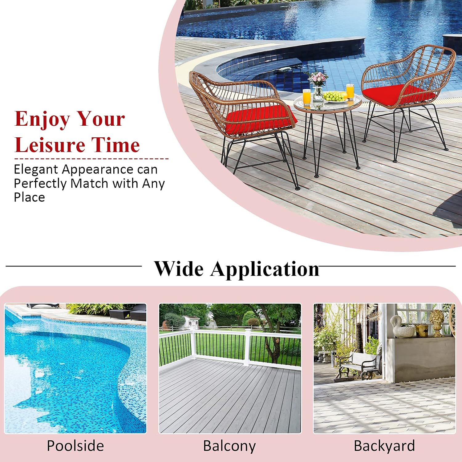 Tangkula 3 Pieces Patio Conversation Bistro Set, Outdoor Wicker Furniture w/Round Tempered Glass Top Table & 2 Rattan Armchairs, Bistro Chat Set w/Seat Cushions for Porch, Backyard, Garden