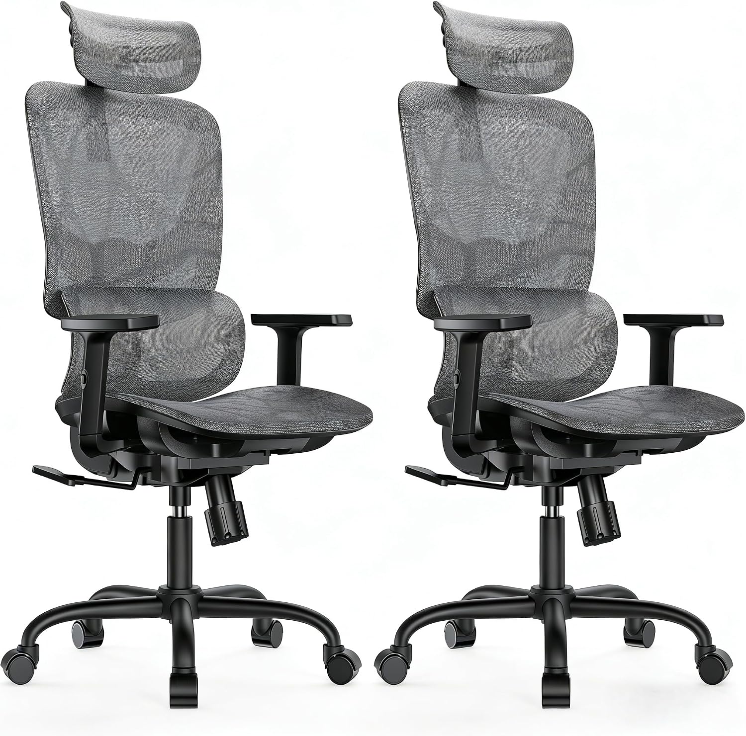 HUANUO Ergonomic Mesh Office Chair with 5-Level Lumbar Support, Computer Gaming Chair with Adjustable Headrest & Armrests, Rocking Tilt, Comfortable High Back Desk Chair for Home Office,2 Pack