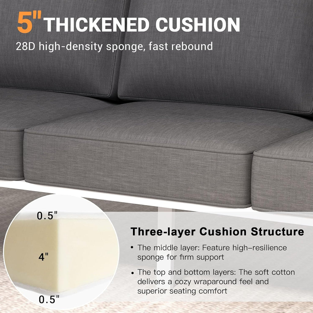 Aluminum Patio Furniture Set, 5 Piece Modern Outdoor Coversation Sets with Teak Coffee Table, Metal Sectional Sofa Couch for Porch, Balcony, Deck, Dark Gray