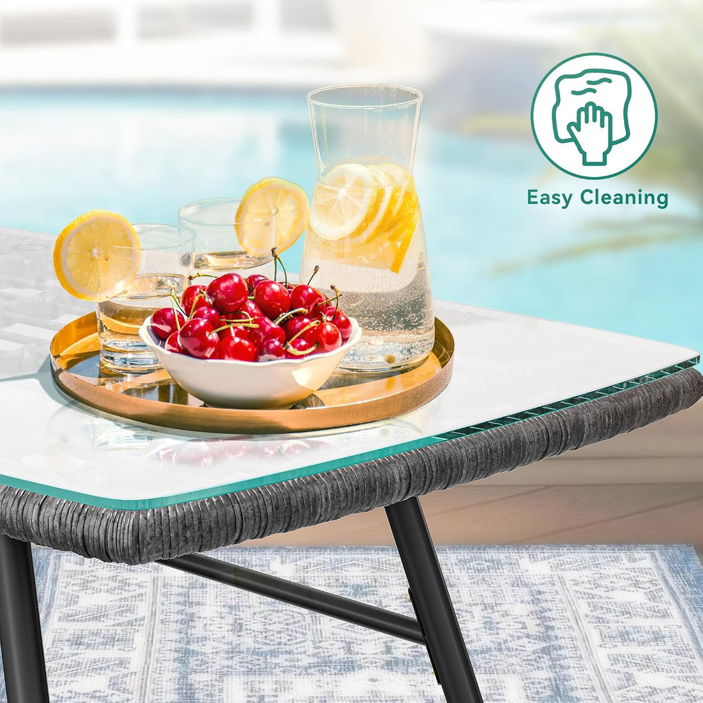 YITAHOME 4-Piece Patio Furniture Set, Wicker Outdoor Bistro Set, All Weather Rattan Patio Conversation Set with Soft Cushions and Glass Side Table for Backyard, Balcony, Deck - Navy Blue