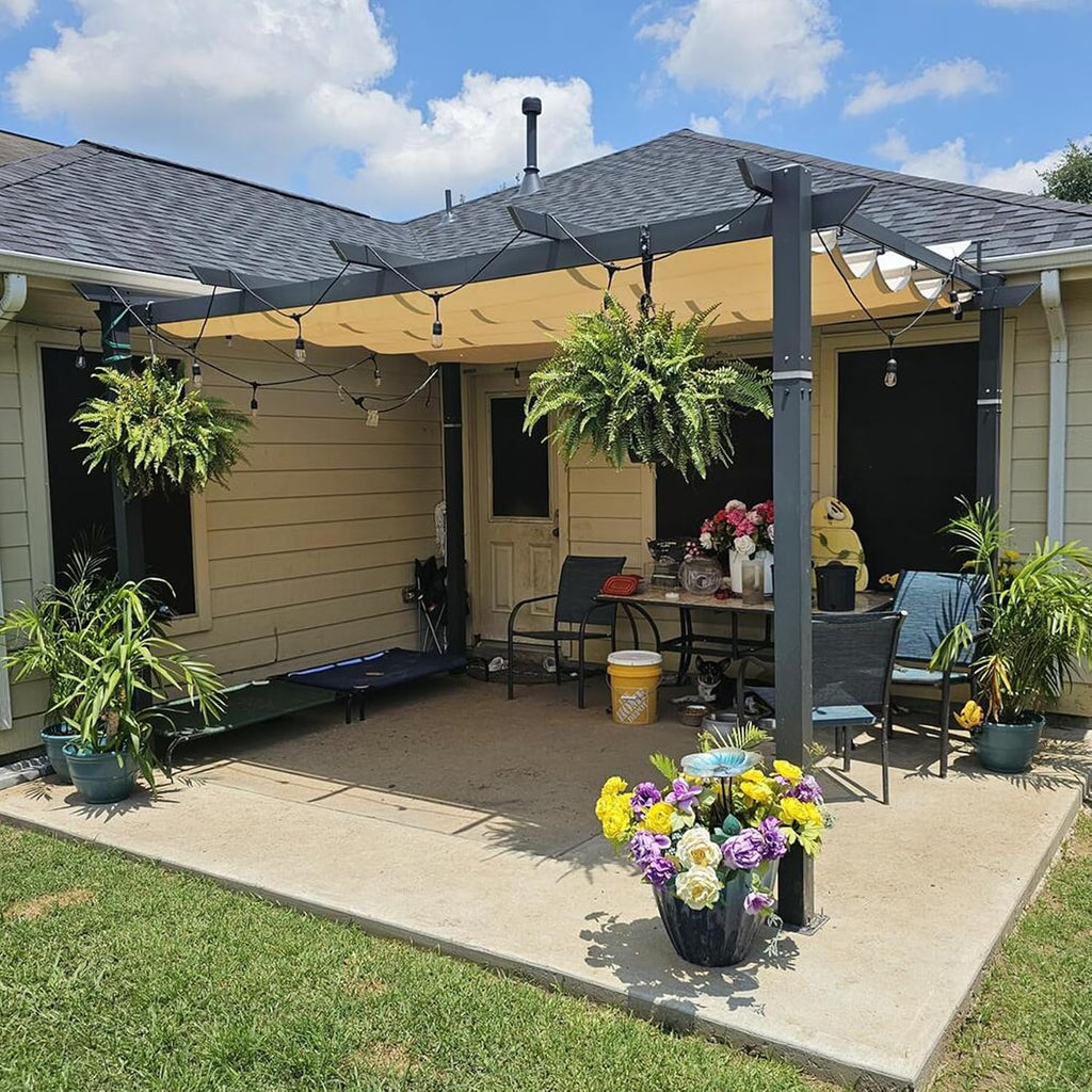Domi 10' x 13' Outdoor Retractable Pergola, Modern Grape Trellis Pergola with Sun Shade Canopy, Patio Aluminum Shelter for Garden Porch Beach Yard