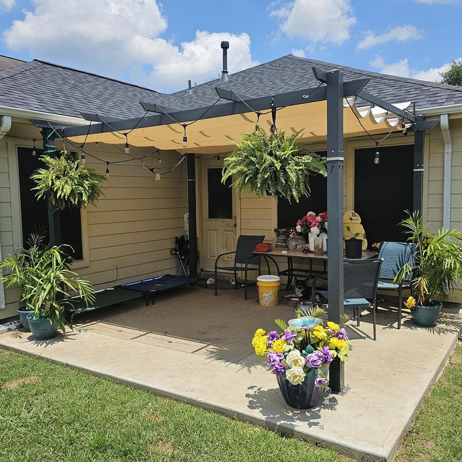 Domi 10' x 13' Outdoor Retractable Pergola, Modern Grape Trellis Pergola with Sun Shade Canopy, Patio Aluminum Shelter for Garden Porch Beach Yard