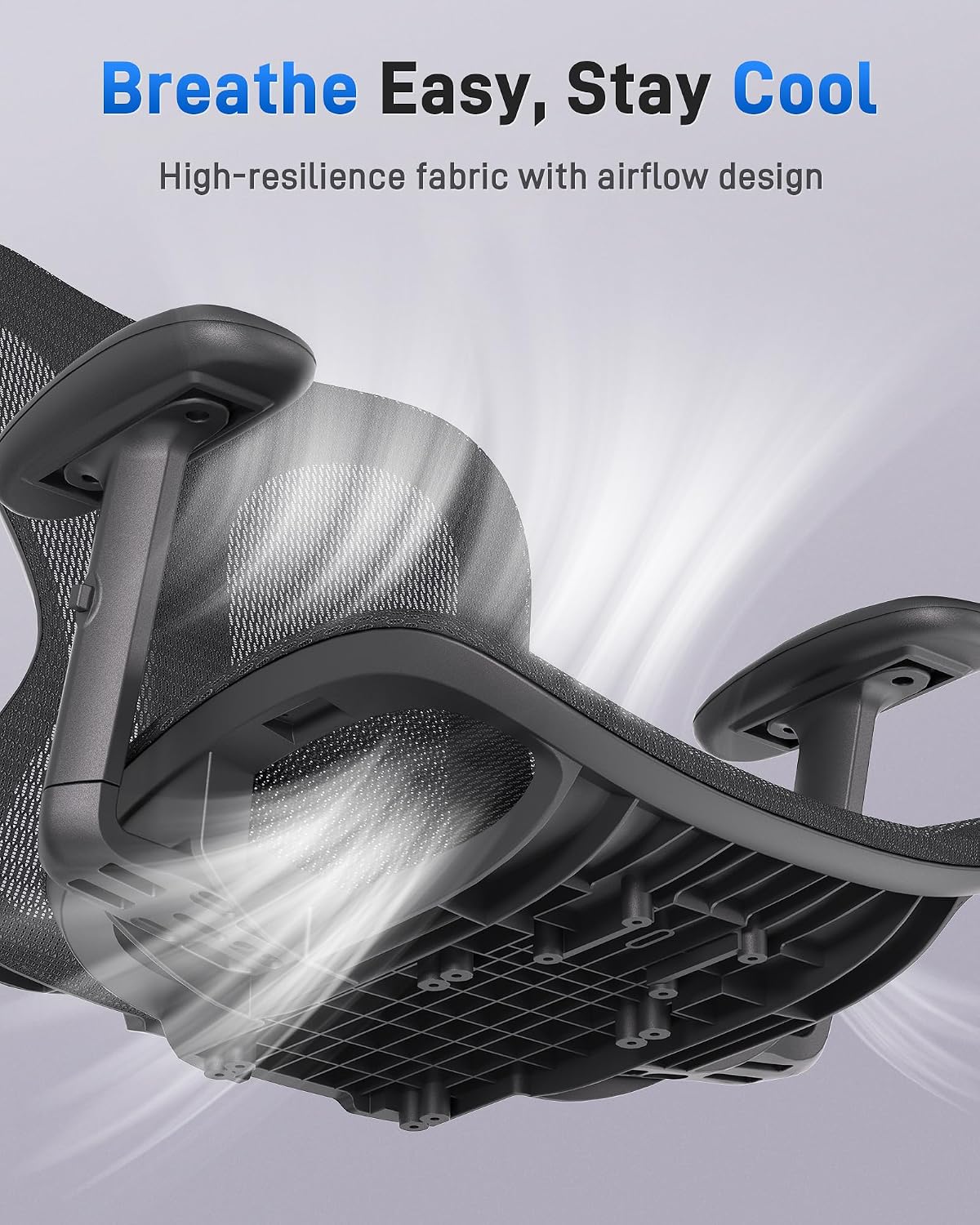 amseatec Ergonomic Office Desk Chair, Comfortable Computer Gaming Chair, Breathable Mesh Back & Seat, Adjustable Armrest & Headrest, Lumbar Support, Butterfly Design for Home Office (Black)