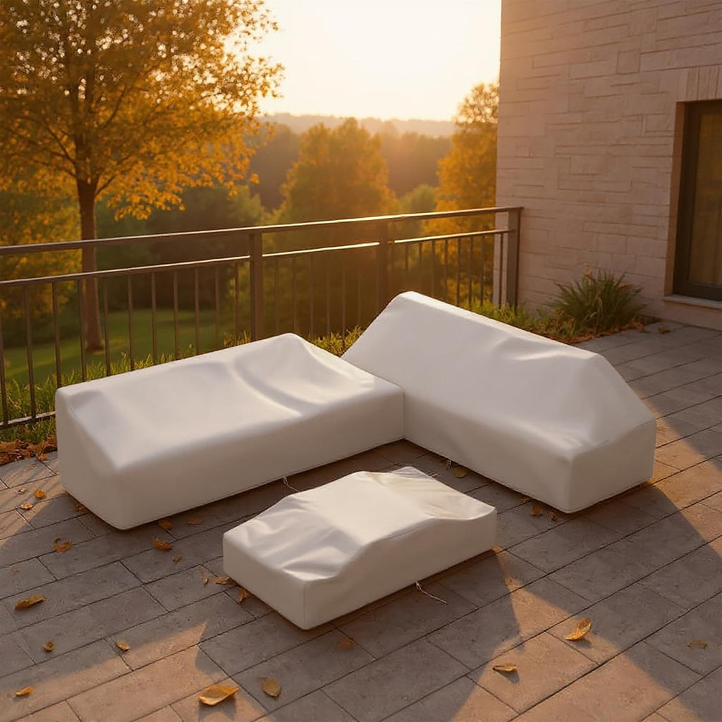 homary 600D Waterproof Outdoor Furniture Covers,Heavy Duty Patio Furniture mwith Drawstrings, UV & Wind Resistant Dustproof for Garden Table, Chairs & Sofas, Beige