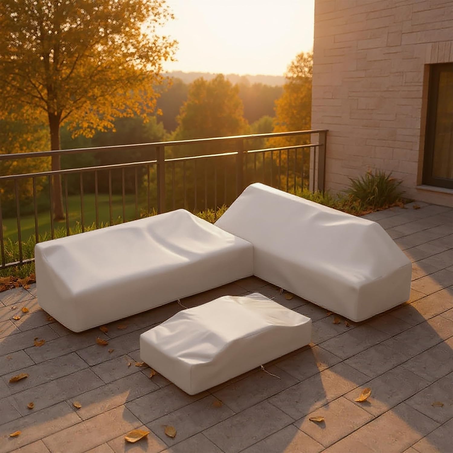 homary 600D Waterproof Outdoor Furniture Covers,Heavy Duty Patio Furniture mwith Drawstrings, UV & Wind Resistant Dustproof for Garden Table, Chairs & Sofas, Beige