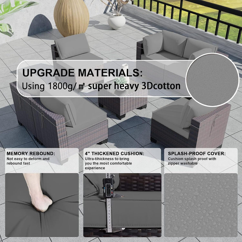 Kullavik 7 Pieces Outdoor Patio Furniture Set,Wicker Outdoor Sectional Sofa,All-Weather Patio Conversation Sets with Washable Thick Cushions & Coffee Table for Garden,Backyard,Balcony,Porch,Grey