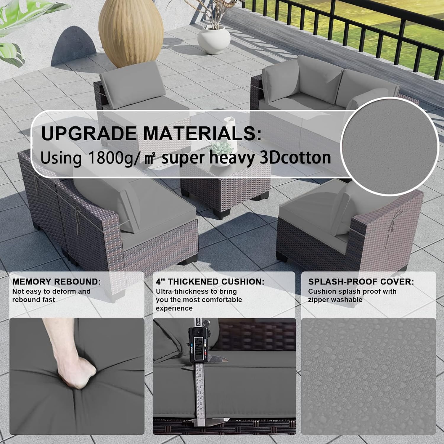 Kullavik 7 Pieces Outdoor Patio Furniture Set,Wicker Outdoor Sectional Sofa,All-Weather Patio Conversation Sets with Washable Thick Cushions & Coffee Table for Garden,Backyard,Balcony,Porch,Grey