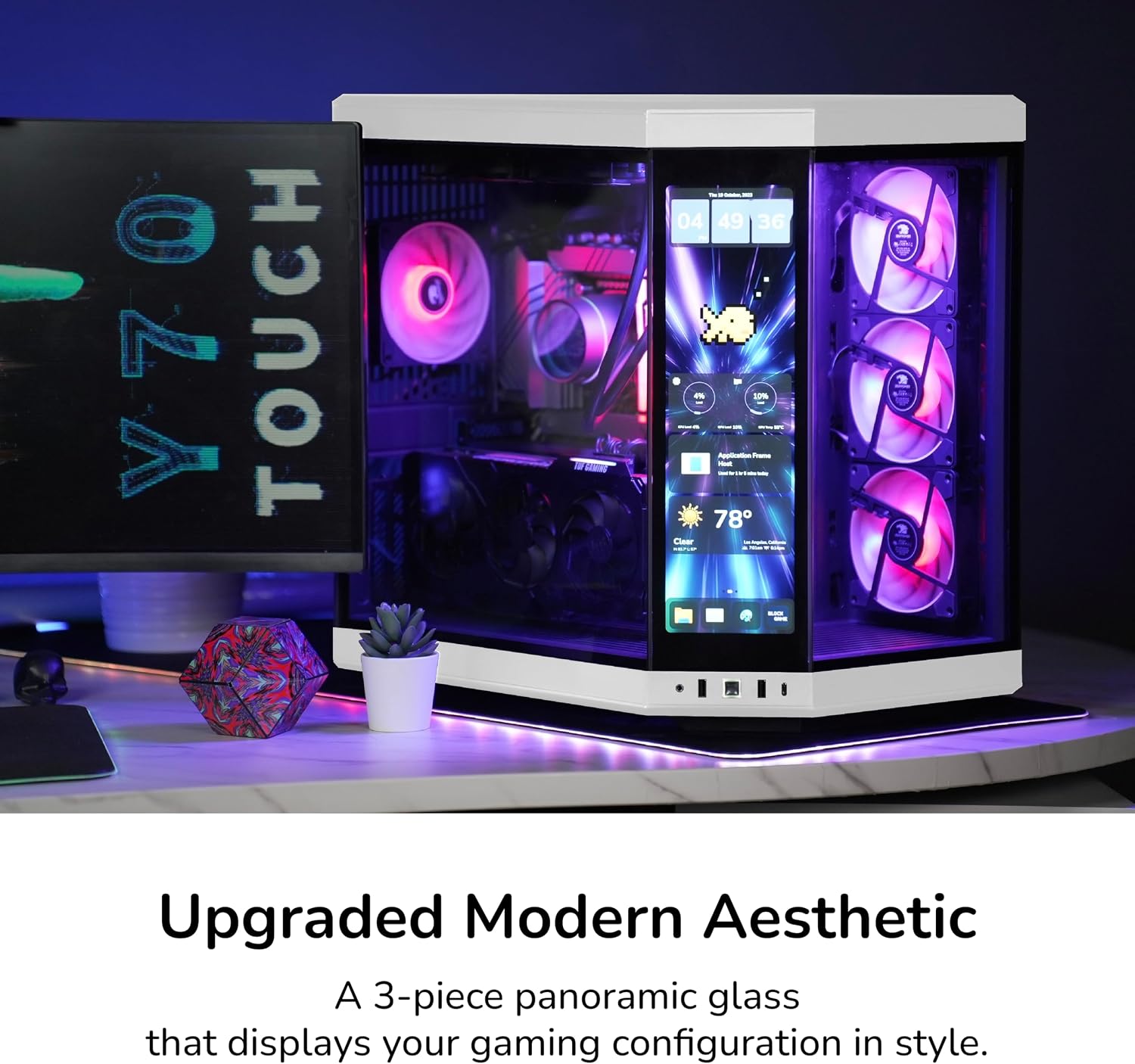 Hyte Y70 Touch Infinite Dual Chamber ATX Mid Tower Modern Aesthetic Case with Integrated 2.5K LCD Touchscreen - Panda/White