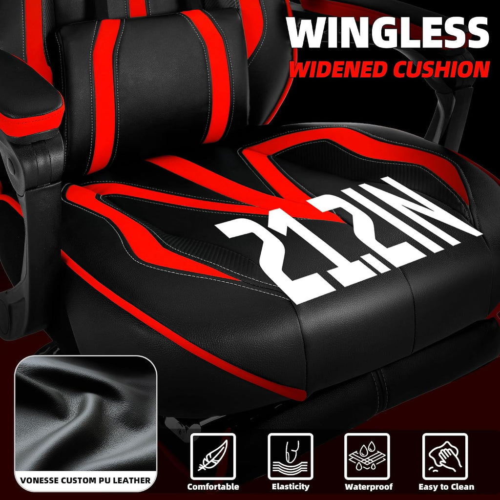 Vonesse Gaming Chair for Adults, Reclining Gaming Chairs with Footrest and Massage, Computer Gaming Chair for Heavy People,Ergonomic Gamer Chair Big and Tall (Red/Black)