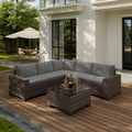 Gizoon 6-Piece Outdoor Patio Furniture Set, PE Wicker Rattan Sectional Sofa Conversation Set with Thickened Cushions and Coffee Table, All-Weather Patio Furniture for Garden, Backyard, Poolside, Grey