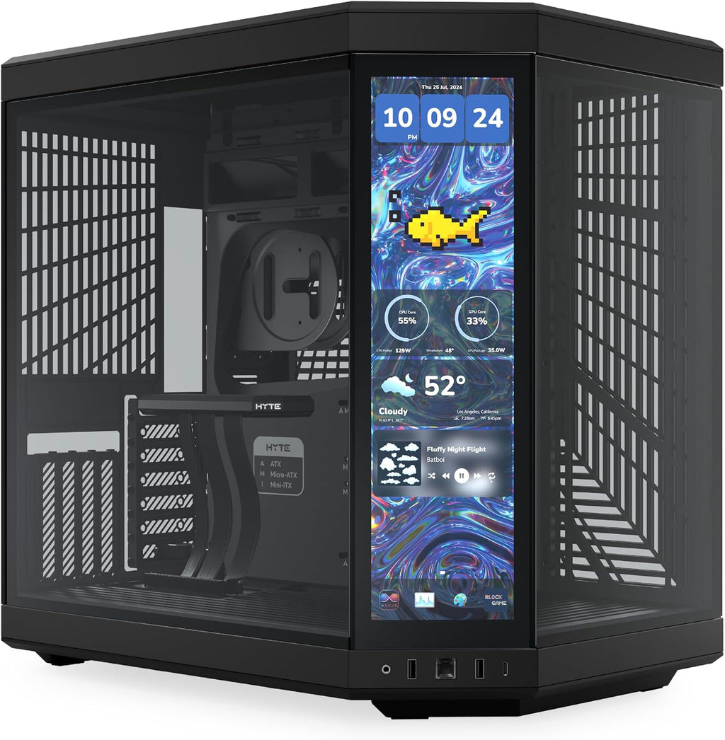 Hyte Y70 Touch Infinite Dual Chamber ATX Mid Tower Modern Aesthetic Case with Integrated 2.5K LCD Touchscreen - Pitch Black