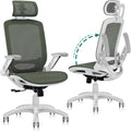 GABRYLLY Ergonomic Office Chair, High Back Home Desk Chair with Headrest, Flip-Up Arms, 90-120° Tilt Lock and Wide Cushion, 300LBS Mesh Chairs for Man Woman, White Task Chair(Olive Green,GY01WOG)