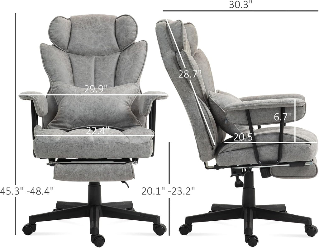 HOMCOM Massage Executive Office Chair with 6 Vibration Points, 400LBS Heated Big and Tall Office Chair with Foot Rest and Lumbar Support, Microfiber Reclining Computer Desk Chair, Gray
