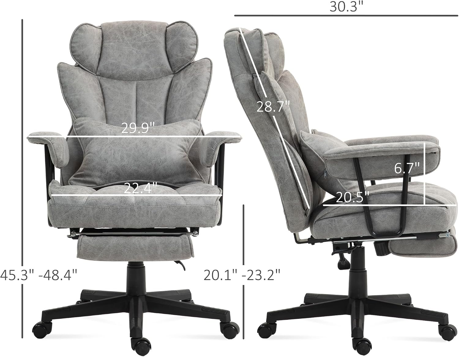 HOMCOM Massage Executive Office Chair with 6 Vibration Points, 400LBS Heated Big and Tall Office Chair with Foot Rest and Lumbar Support, Microfiber Reclining Computer Desk Chair, Gray