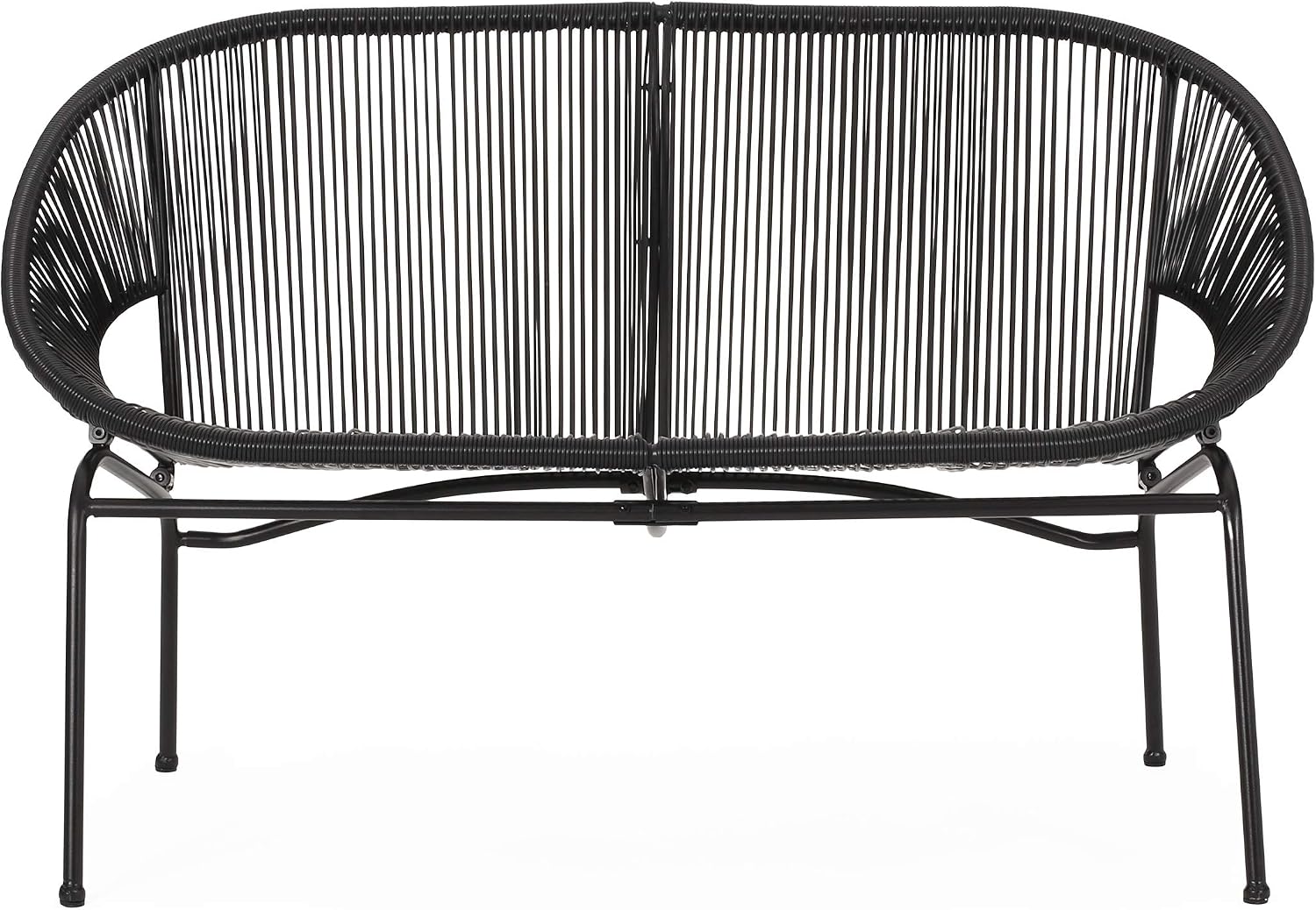 Christopher Knight Home Dessa 3 Piece Patio Furniture Set, Patio Wicker Accent Chair Set of 2 and Loveseat, Metal Frame 4 Seater Outdoor Papasan Lounge Chair Set, PE Rattan Outdoor Bistro Set, Black