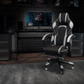 EMMA + OLIVER White Ergonomic Gaming Chair - Reclining Back/Arms, Footrest, Massaging Lumbar