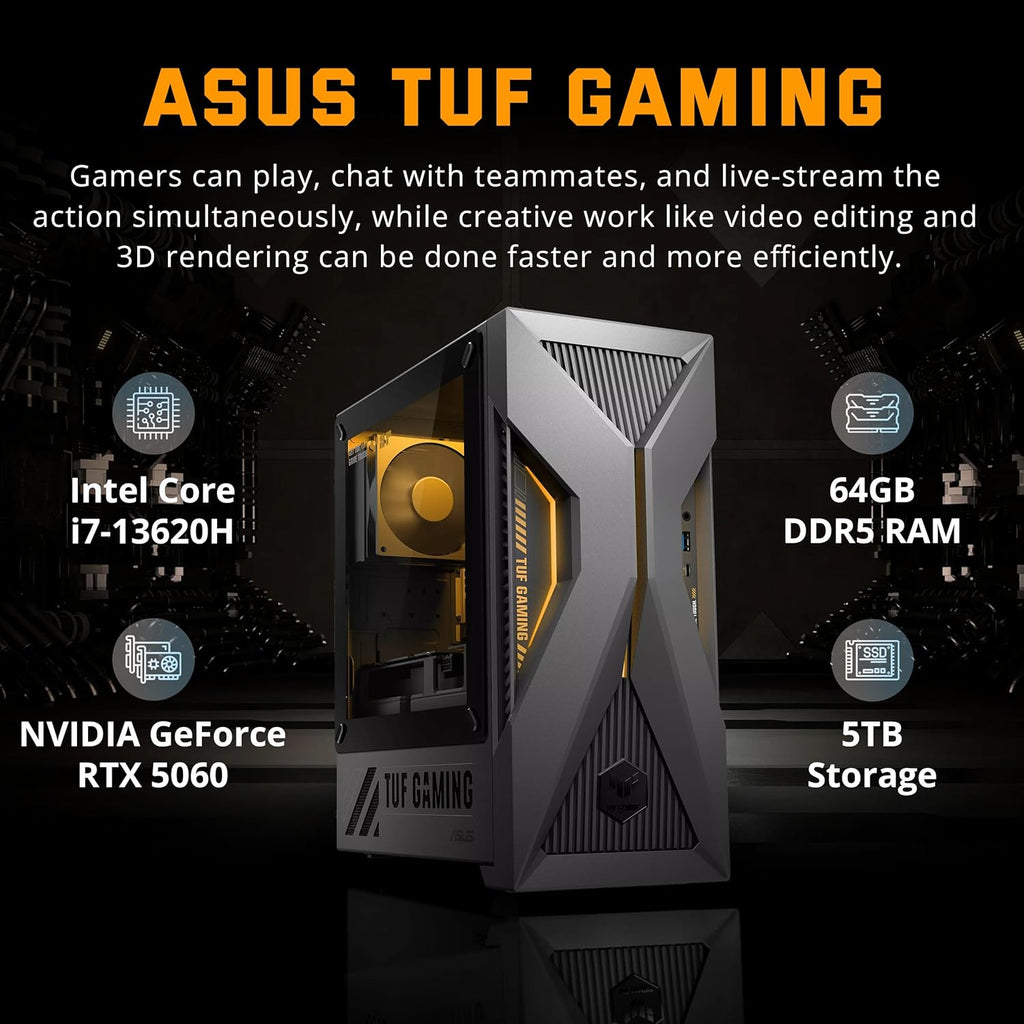 ASUS TUF 15L Gaming Desktop, Intel Core i7-13620H Processor, NVIDIA GeForce RTX 5060 Graphics, 1TB M.2 NVMe™ PCIe® 4 SSD,16GB DDR5 RAM, Windows 11 Home, Gray