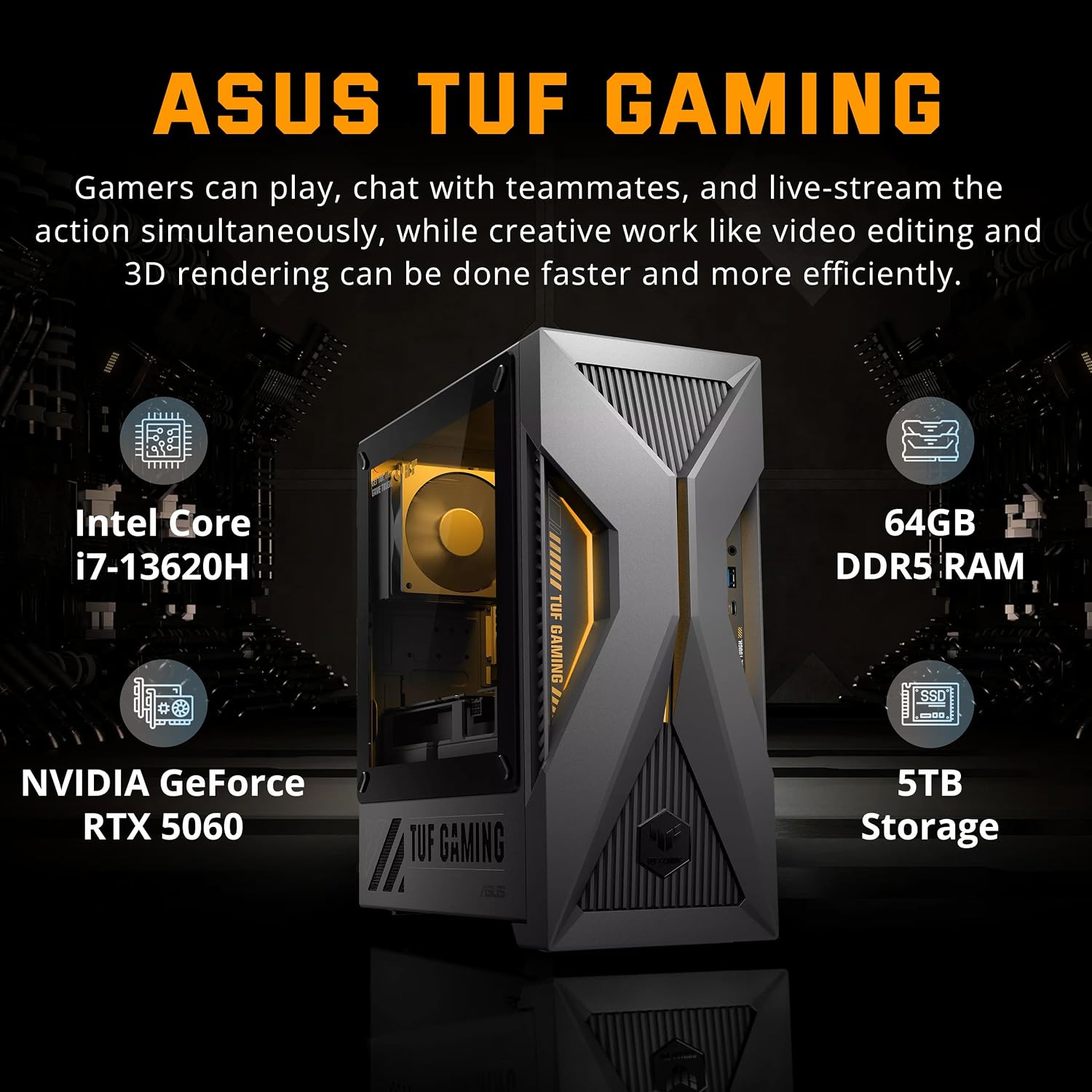 ASUS TUF 15L Gaming Desktop, Intel Core i7-13620H Processor, NVIDIA GeForce RTX 5060 Graphics, 1TB M.2 NVMe™ PCIe® 4 SSD,16GB DDR5 RAM, Windows 11 Home, Gray