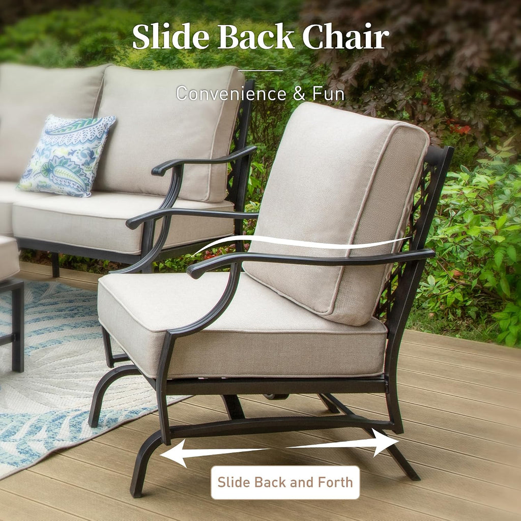 SUNSHINE VALLEY Patio Furniture Set, Modern Metal Outdoor Patio Furniture, 3 Seater Sofa, 2 Rocking Chairs, 2 Ottomans and 5.75' Extra Thick Cushion, Patio Conversation Set for Garden Backyard Deck