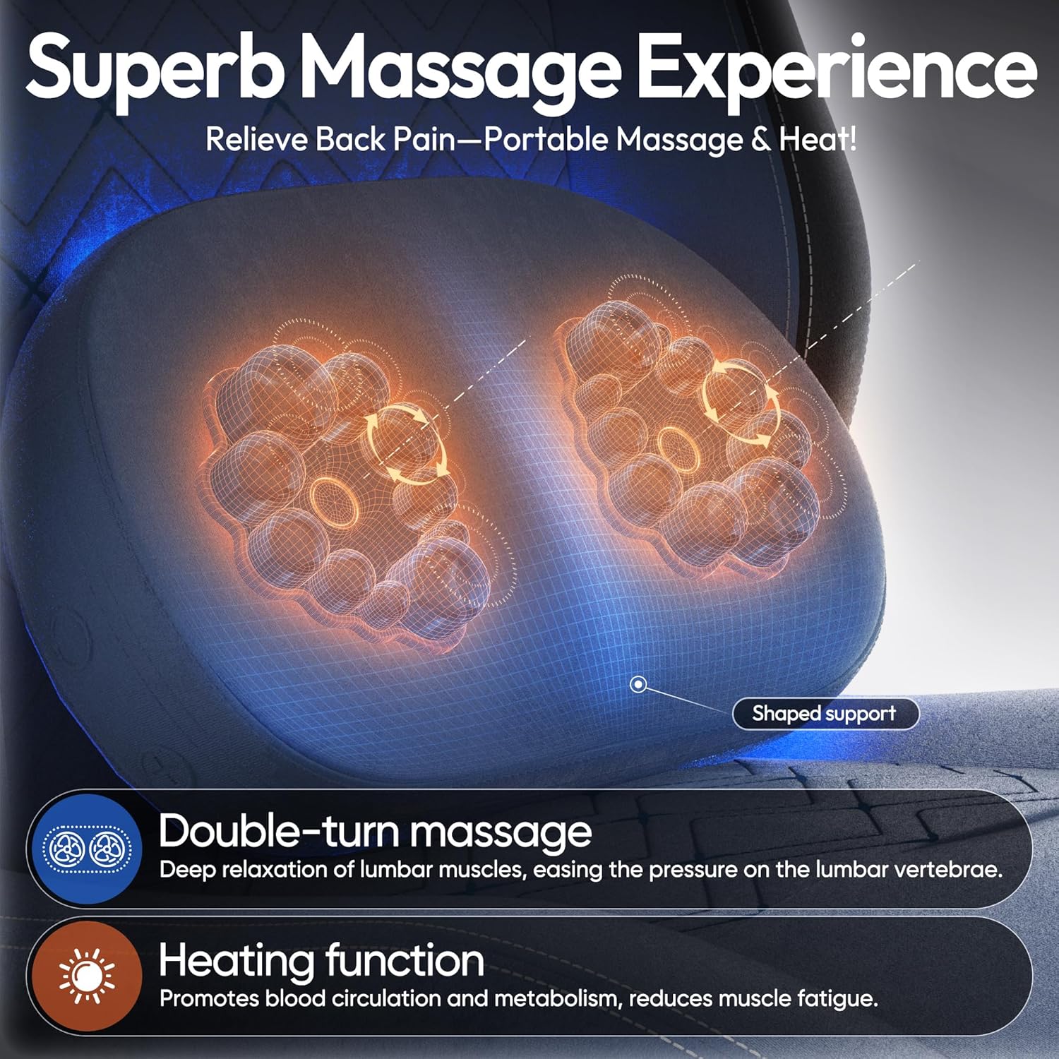 Dowinx Gaming Chair with Heated Massage Lumbar Support,Big and Tall Fabric Gaming Chairs for Adults with Footrest, Ergonomic Computer Game Chair with Poket Spring Cushions, 350lbs, Blue
