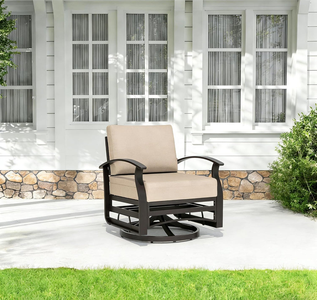 Kurapika 1 Piece Patio Furniture Chair, Outdoor Aluminum Swivel Glider Rocker, Patio Bistro Set Rocking Chair for Porch, Garden, Patio, Sand