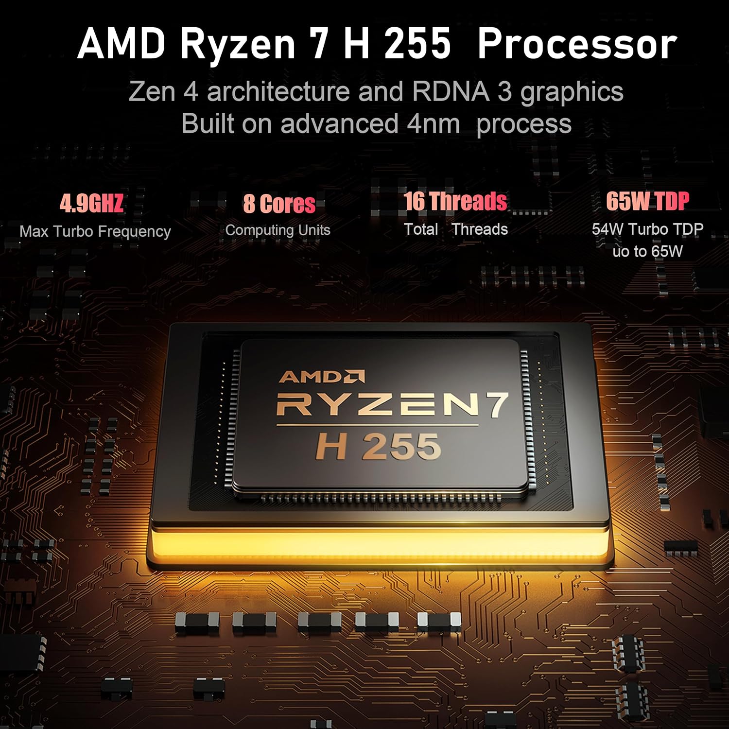 Beelink Mini PC SER9 Pro AMD Ryzen 7 255 (8C/16T,4.9GHz),24G LPDDR5X 6400MT/s 500G PCIe4.0 Mini Computers, Radeon 780M Gaming PC, 4K 240Hz Triple Display,2.5G LAN/Built-in MIC/Dual Speakers/Al Voice